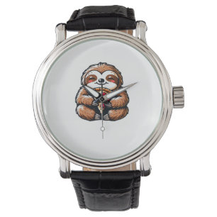 Funny Sloth eating Pizza, Kawaii Animal Lover Clas Watch