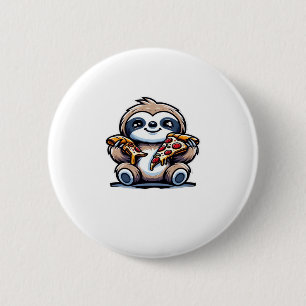 Funny Sloth eating Pizza, Kawaii Animal Lover Over 6 Cm Round Badge