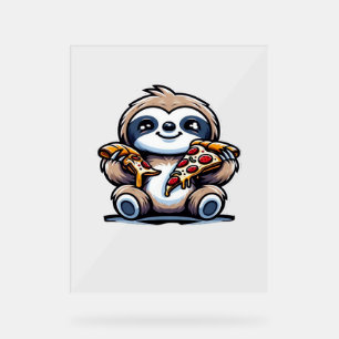 Funny Sloth eating Pizza, Kawaii Animal Lover Over Acrylic Sign