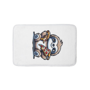 Funny Sloth eating Pizza, Kawaii Animal Lover Over Bath Mat