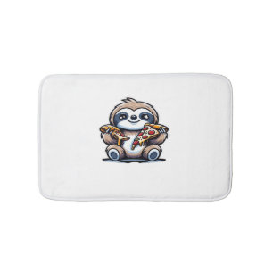 Funny Sloth eating Pizza, Kawaii Animal Lover Over Bath Mat