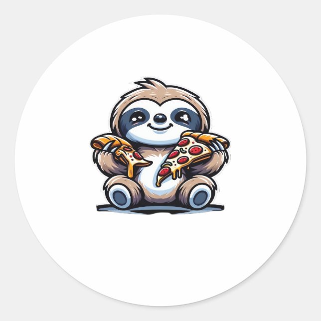 Funny Sloth eating Pizza, Kawaii Animal Lover Over Classic Round Sticker (Front)