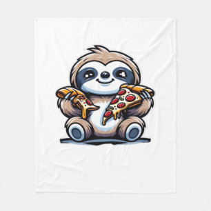 Funny Sloth eating Pizza, Kawaii Animal Lover Over Fleece Blanket