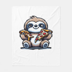 Funny Sloth eating Pizza, Kawaii Animal Lover Over Fleece Blanket