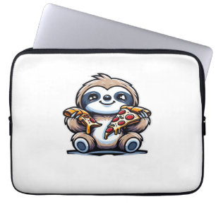 Funny Sloth eating Pizza, Kawaii Animal Lover Over Laptop Sleeve