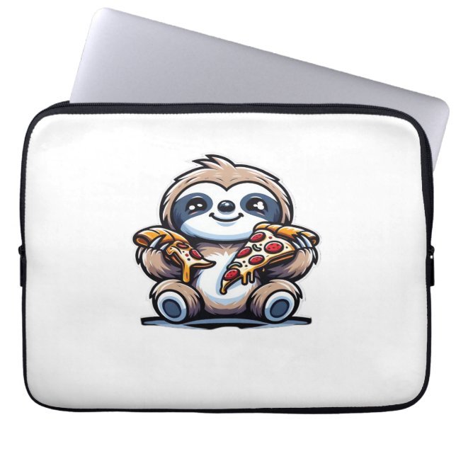 Funny Sloth eating Pizza, Kawaii Animal Lover Over Laptop Sleeve (Front)
