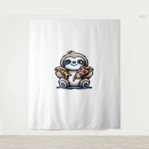 Funny Sloth eating Pizza, Kawaii Animal Lover Over Tapestry
