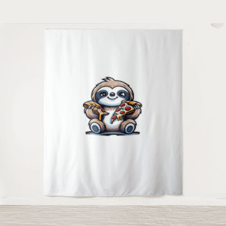 Funny Sloth eating Pizza, Kawaii Animal Lover Over Tapestry