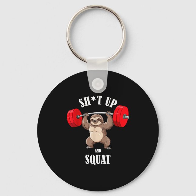 Funny Sloth Fitness Squating Workout Weightlifting Key Ring (Front)