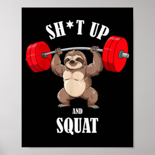 Funny Sloth Fitness Squating Workout Weightlifting Poster