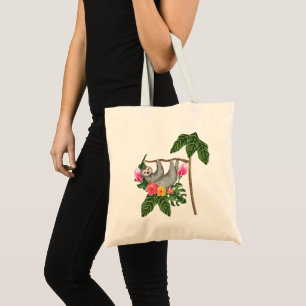 Funny Sloth Floral Vacation Tote Bag