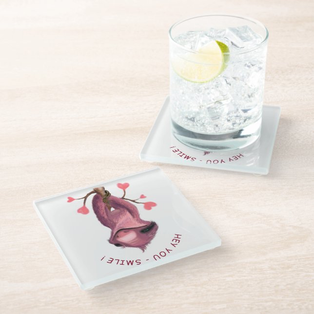 Funny Sloth Glass Coaster - Custom Text (Angled)