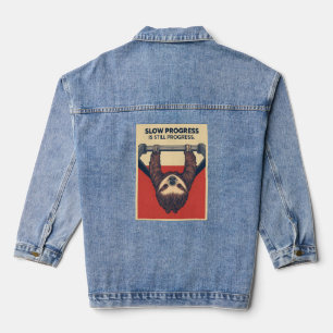 Funny Sloth Gym Motivation Poster - Slow Progress  Denim Jacket