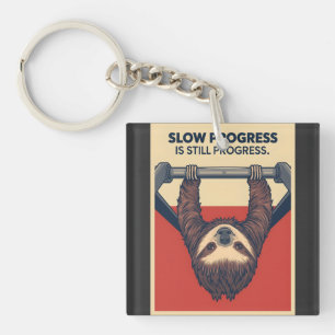 Funny Sloth Gym Motivation Poster - Slow Progress Key Ring