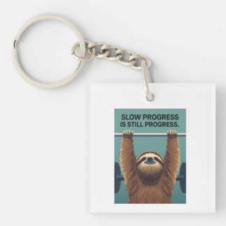 Funny Sloth Gym Motivation Poster - Slow Progress  Key Ring