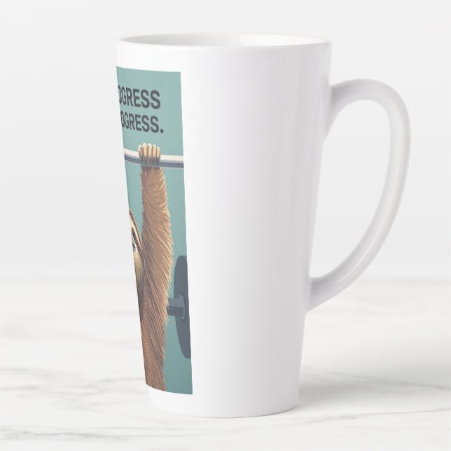 Funny Sloth Gym Motivation Poster - Slow Progress  Latte Mug (Right)