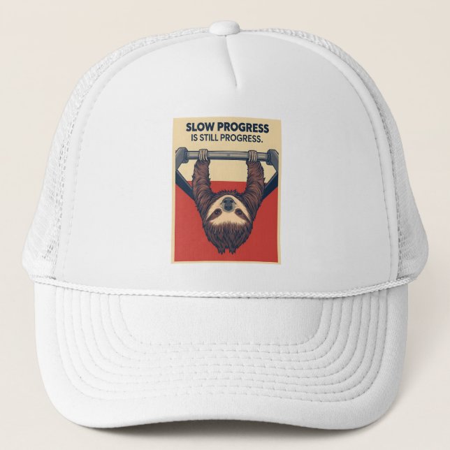 Funny Sloth Gym Motivation Poster - Slow Progress  Trucker Hat (Front)