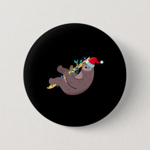 Funny Sloth Hawaiian Xmas Lights Santa Hat Christm 6 Cm Round Badge