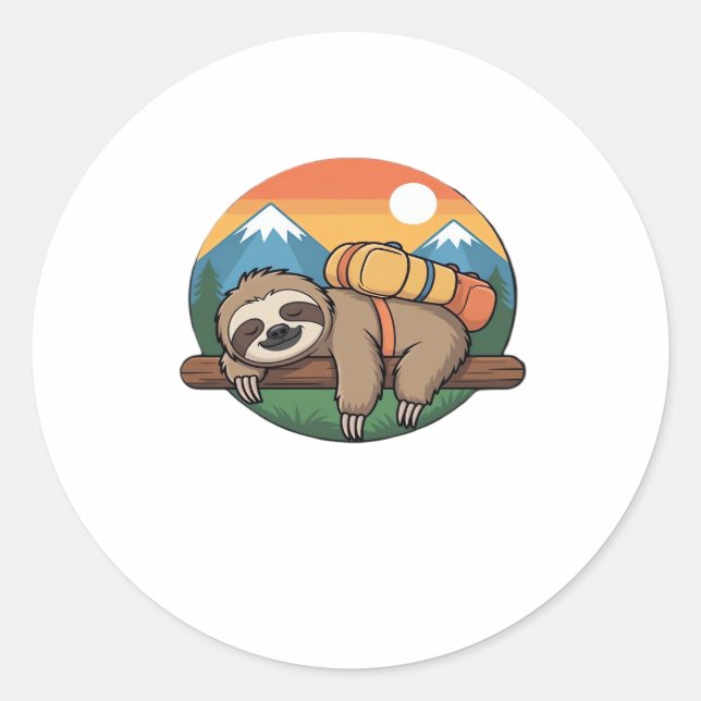 Funny Sloth Hiking Classic T-Shirt_1 Classic Round Sticker (Front)