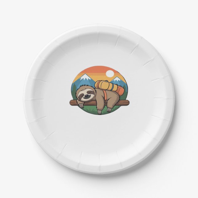 Funny Sloth Hiking Classic T-Shirt_1 Paper Plate (Front)