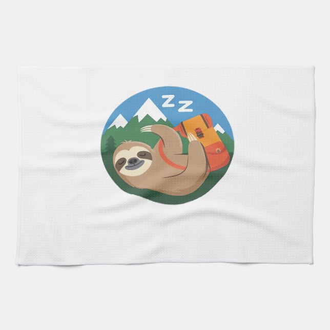 Funny Sloth Hiking Classic T-Shirt_2 Tea Towel (Horizontal)