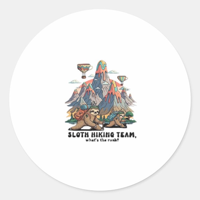 Funny Sloth Hiking Classic T-Shirt_7 Classic Round Sticker (Front)