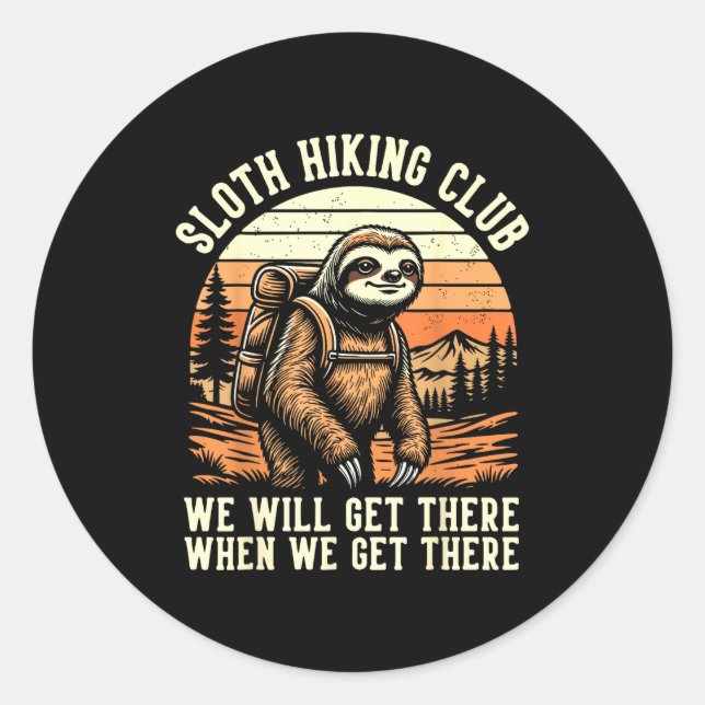 Funny Sloth Hiking Club Outdoor Hiker Men Women Vi Classic Round Sticker (Front)