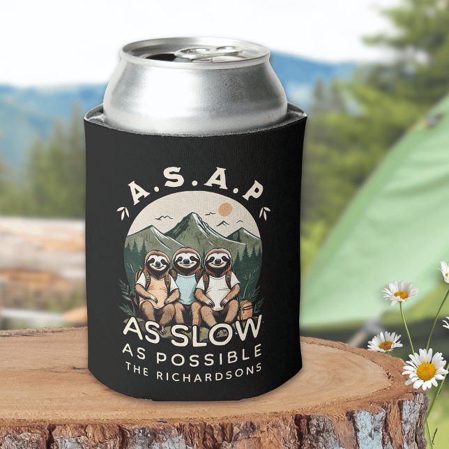 Funny Sloth Hiking Family Reunion Black Camping Can Cooler (Creator Uploaded)