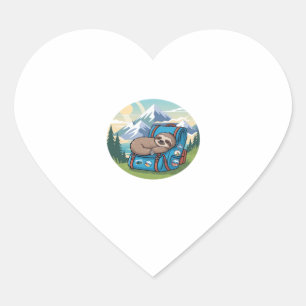Funny Sloth Hiking Oversized T-Shirt Heart Sticker