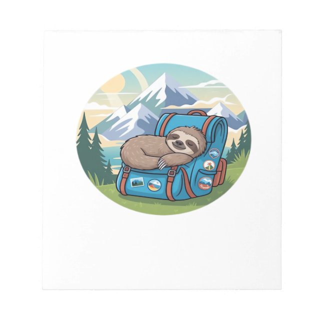 Funny Sloth Hiking Oversized T-Shirt Notepad (Front)