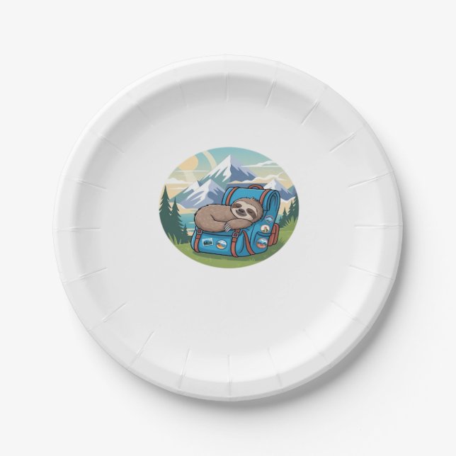 Funny Sloth Hiking Oversized T-Shirt Paper Plate (Front)