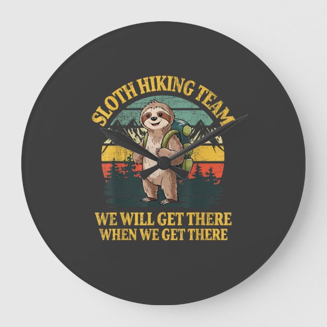Funny Sloth Hiking T-Shirt Large Clock (Front)