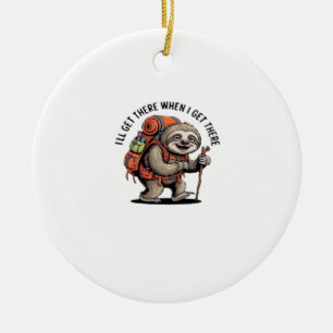 Funny Sloth Hiking Team - Slow and Steady Classic Ceramic Ornament