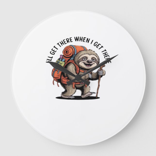 Funny Sloth Hiking Team - Slow and Steady Classic  Large Clock (Front)