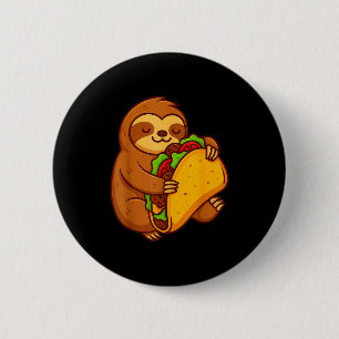 Funny sloth hugging taco mexican food lover cinco 6 cm round badge