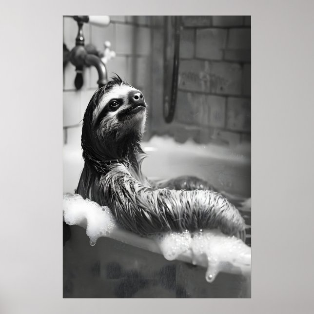 Funny Sloth in Bubble Bath Print, Bathroom Humor Poster (Front)