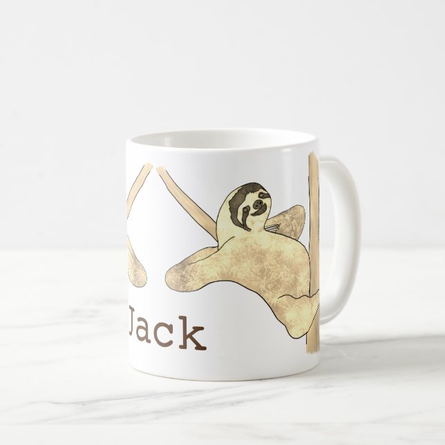 Funny Sloth in Tree Chill Animal Humour Name Jack Coffee Mug (Front Right)
