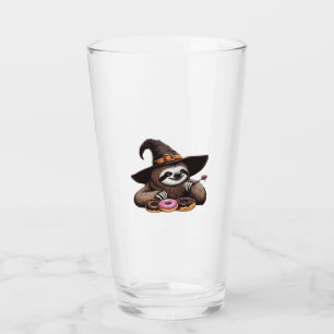 Funny Sloth in Witch Hat Enjoying Doughnuts - Cute Glass