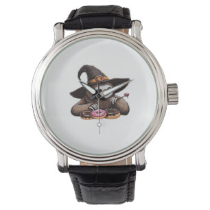 Funny Sloth in Witch Hat Enjoying Doughnuts - Cute Watch