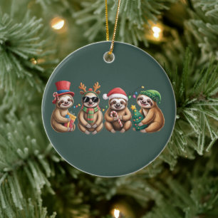 Funny Sloth Lover Christmas Lights Merry Slothmas Ceramic Ornament