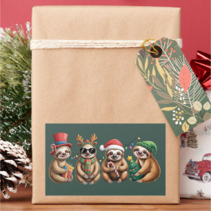 Funny Sloth Lover Christmas Lights Merry Slothmas Rectangular Sticker