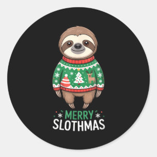Funny Sloth Lover Christmas Merry Slothmas Ugly Ho Classic Round Sticker