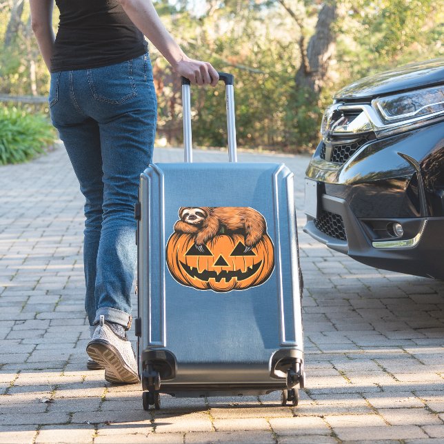 Funny Sloth on Halloween Pumpkin Essential T-Shirt (Suitcase Insitu)
