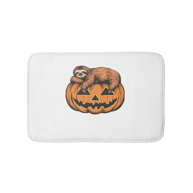 Funny Sloth on Halloween Pumpkin Essential T-Shirt Bath Mat (Front)