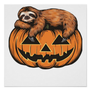 Funny Sloth on Halloween Pumpkin Essential T-Shirt Poster