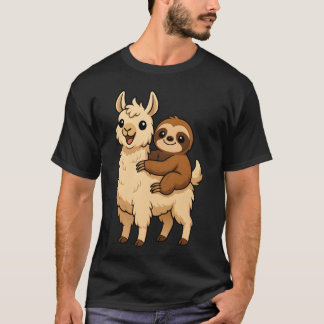 Funny Sloth on Llama Cute Kawaii Animal Friends fu T-Shirt