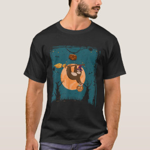 Funny Sloth On Witches Broom Halloween pumpkin T S T-Shirt