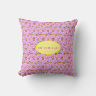 Funny Sloth Pink Pattern Hearts Add Your Text Cushion