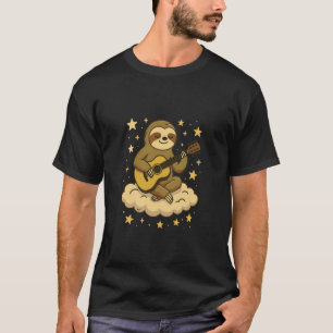 Funny Sloth Playing Guitar Cloud Star Art T-Shirt