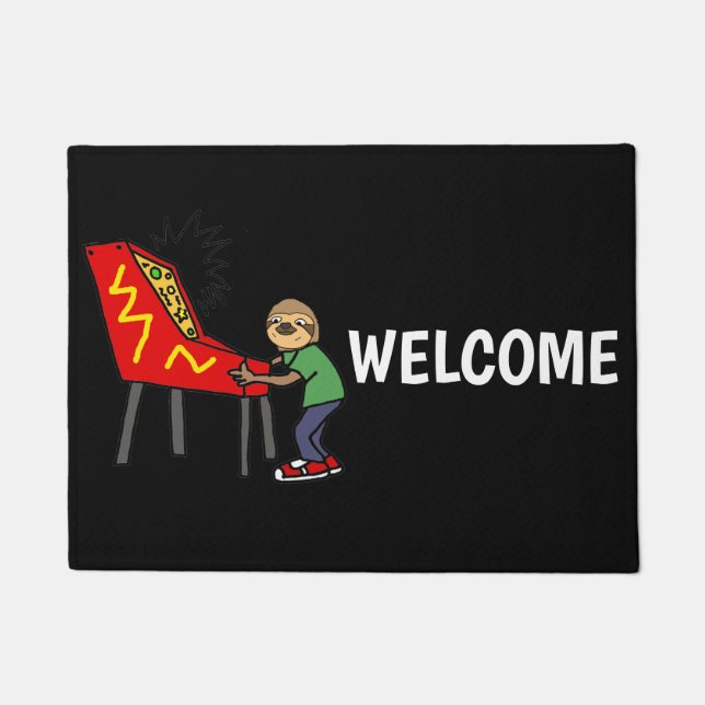 Funny Sloth Playing Pinball Cartoon Doormat (Front)